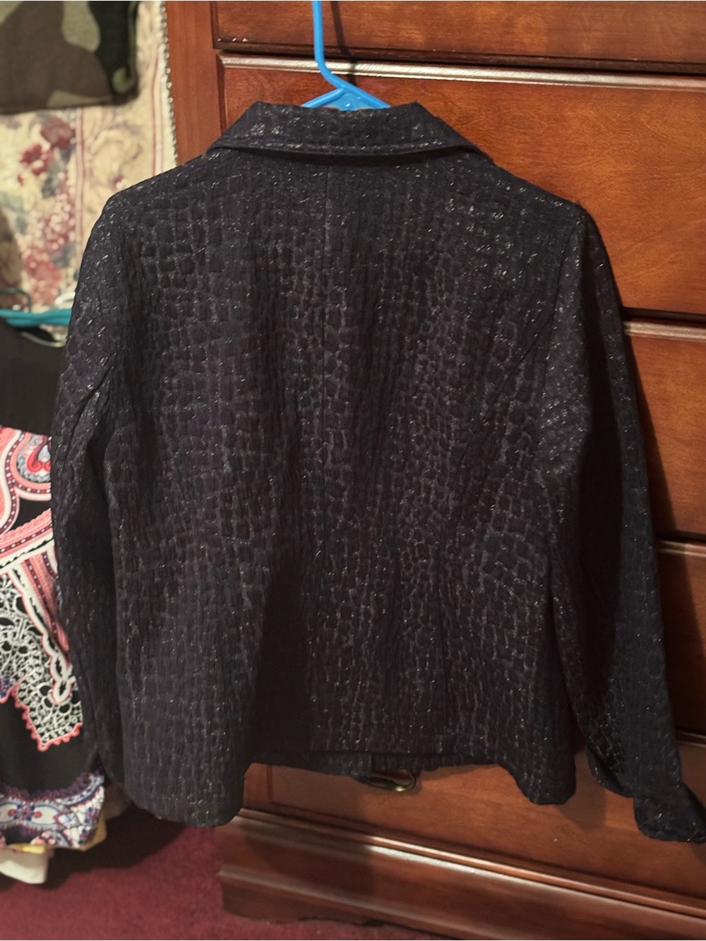 Chico's Textured Navy Button-Front Jacket - Picture 2 of 3